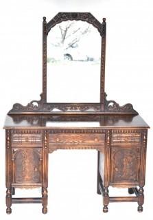 Carved Mahogany Vanity with Pivoting Mirror. 