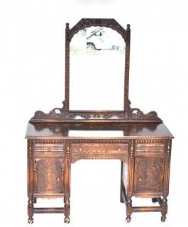 Carved Mahogany Vanity with Pivoting Mirror. 