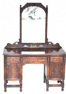 Carved Mahogany Vanity with Pivoting Mirror. 