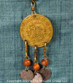 Middle Eastern Brass Coin Style Pendant Necklace.  19"