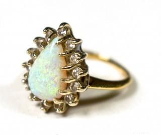 14kt Yellow Gold with Opal & Diamond Teardrop Ring Made by Regal 