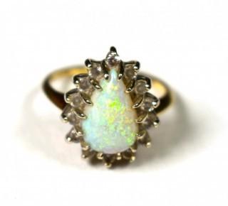 14kt Yellow Gold with Opal & Diamond Teardrop Ring Made by Regal 