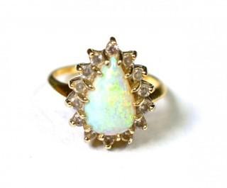 14kt Yellow Gold with Opal & Diamond Teardrop Ring Made by Regal 