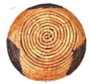 Native American 19th Century Coiled Pima Basket. 11" Diameter.