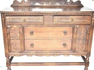 Carved Mahogany Two Drawer Dresser with Mirror.