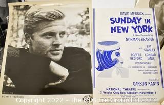 Group of Theater Black & White Publicity Photos and Playbills from David Merrick's "Sunday in New York" at The National Theater, 1961.  Features a very young Robert Redford.