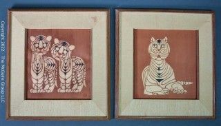 Two (2) Framed Japanese Tiger Woodblock Prints By Toshijiro Nenjiro Inagaki published by Mikumo Mokuhansha in Kyoto, Japan 1964.  With  Inagaki's red chop mark and signed by the publisher Mikumo. 16” x 16”.