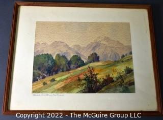 Framed Under Glass Original Watercolor of Landscape Signed By Artist Roland A. Rüfenacht. 14" x 15".