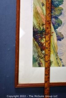 Framed Under Glass Original Watercolor of Landscape Signed By Artist Roland A. Rüfenacht. 14" x 15".