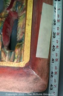 Asian Carved Red & Gilt Painted Wood Panel.  16" x 43"