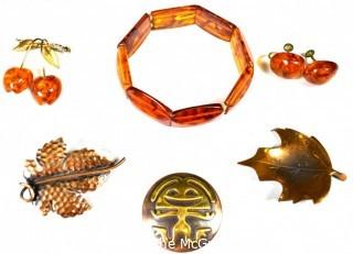 Vintage Jewelry Including Hogan Bolas Copper and Faux Amber.