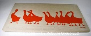 Vintage Marushka Stretch Framed Sillk Screen on Linen Canvas of Orange Ducks 