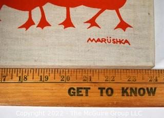 Vintage Marushka Stretch Framed Sillk Screen on Linen Canvas of Orange Ducks 