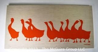 Vintage Marushka Stretch Framed Sillk Screen on Linen Canvas of Orange Ducks 