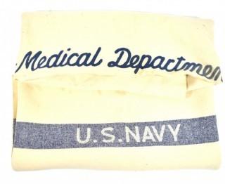 Vintage Blue & White WWII U.S. Navy Wool Medical Department Blanket.  Measures 70 x 85"