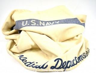 Vintage Blue & White WWII U.S. Navy Wool Medical Department Blanket.  Measures 70 x 85"