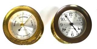 Seth Thomas Brass Barometer and Clock. 