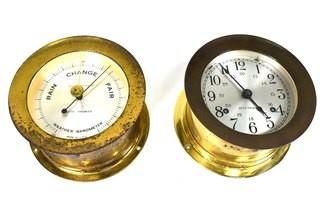 Seth Thomas Brass Barometer and Clock. 