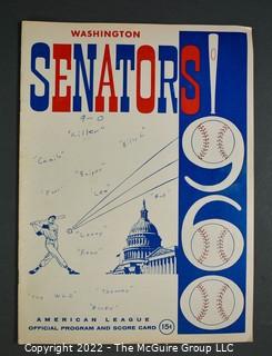 1960 American League Washington Senators Program and Score Card.