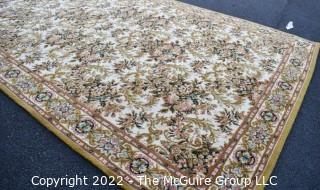 Vintage 100% Wool Machine Made Escorial Rug On Cream Background Made by Antonio Perez Adsuar, SA Imperial Carpets, Spain. Royal Carpet Factory Madrid Spain 1976. Measures 6' 7" x 9' 8" Includes new 100% wool carpet pad w/skid-resistant side. Excellent Condition. Moth-proofed.