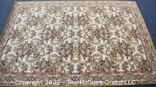 Vintage 100% Wool Machine Made Escorial Rug On Cream Background Made by Antonio Perez Adsuar, SA Imperial Carpets, Spain. Royal Carpet Factory Madrid Spain 1976. Measures 6' 7" x 9' 8" Includes new 100% wool carpet pad w/skid-resistant side. Excellent Condition. Moth-proofed.