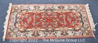 Vintage 100% Wool Machine Made Persian Style Rug on Sienna Background Made Antonio Perez Adsuar, SA Imperial Carpets, Spain. Royal Carpet Factory Madrid Spain 1976. Measures 6' 6" x 9' 9" Includes new 100% wool carpet pad w/skid-resistant side. Moth-proofed. Excellent Condition.  