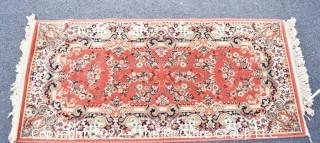 Vintage 100% Wool Machine Made Persian Style Rug on Sienna Background Made Antonio Perez Adsuar, SA Imperial Carpets, Spain. Royal Carpet Factory Madrid Spain 1976. Measures 6' 6" x 9' 9" Includes new 100% wool carpet pad w/skid-resistant side. Moth-proofed. Excellent Condition.  