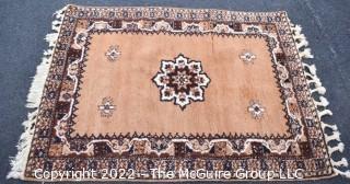 Superieure 100% Wool Handmade Moroccan Rug, Gold Background circa 1981.   Measures 46" x  61" Includes new 100% wool carpet pad w/skid-resistant side. Excellent 'Hand-Made' Superior Quality