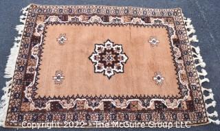 Superieure 100% Wool Handmade Moroccan Rug, Gold Background circa 1981.   Measures 46" x  61" Includes new 100% wool carpet pad w/skid-resistant side. Excellent 'Hand-Made' Superior Quality