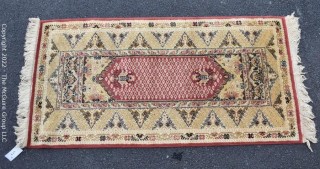 Vintage 100% Wool Machine Made Persian Style Rug Sienna Background. Royal Carpet Factory Madrid Spain 1976. Measures 2'4"x 4'7" Includes new 100% wool carpet pad w/skid-resistant side. Good condition. Moth-proofed.