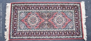 Vintage Machine Made 100% Wool Persian Style Rug on Sienna Back Ground. Royal Carpet Factory Madrid Spain 1976. Measures 3'5" x 4'5" Includes new 100% wool carpet pad w/skid-resistant side. Very Good Condition. Moth-proofed.