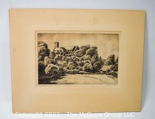 Unframed matted etching/print by J. Francis Smith (b. 1868 - d. 1941?) titled "Godshill, Isle of Wight"