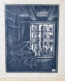 Art: unframed print titled "The Pianist" by Letterio Calapai (1902–1993) who was a realist painter and printmaker who took part in the Federal Arts Project organized by the Works Progress Administration in the 1930s. Calapai's work can be found in the Fogg Art Museum and in the Boston Museum of Fine Arts[1] which is where Calapai's parents took him when he was a boy. Identified as a 6th generation print.