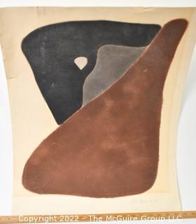 Original abstract art: unframed composition on paper by artist Mel Green dated 11-72. 