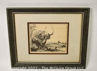 Art: Framed under glass print by  Rembrandt (Rembrandt van Rijn) Dutch  titled "De Omval" 1645. Unknown print version