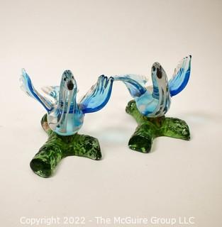 Pair of Murano Glass Birds. 4 1/2" tall