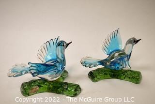 Pair of Murano Glass Birds. 4 1/2" tall