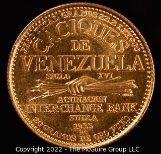 Coin: Gold Caciques de Venezuela.  60 Bolivares.  Part of a series that commemorates the Chieftans of the Various Indian Tribes of Venezuela.