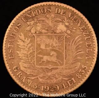 Coin: 1929 Venezuelan Bolivar Libertador 1/2gram, marked .835