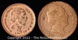 Coins: Willem III Dutch 1858 5 Cent coin & 1885 10 Cent Coin