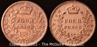 Coins: (2) 4 Pence Indian Coins; 1931 and 1944