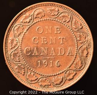 Coin: 1916 Canadian One Cent Coin. 