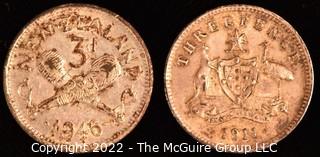 Coin: 1911 Australian 3 Pence & 1946 New Zealand 3 Pence Coins