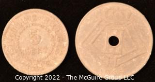 Coins: 5 and 10 Belgique Centime Coins. 1946