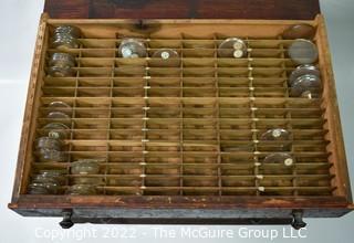 Five Drawer Chest with Pulls and Wooden Drawer Dividers for Watch Crystals.  Includes contents.  Measures 20.5W x 15D x 14T" 