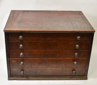 Five Drawer Chest with Pulls and Wooden Drawer Dividers for Watch Crystals.  Includes contents.  Measures 20.5W x 15D x 14T" 