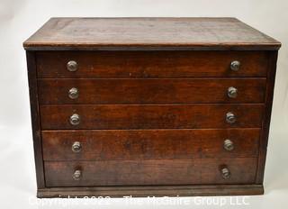 Five Drawer Chest with Pulls and Wooden Drawer Dividers for Watch Crystals.  Includes contents.  Measures 20.5W x 15D x 14T" 