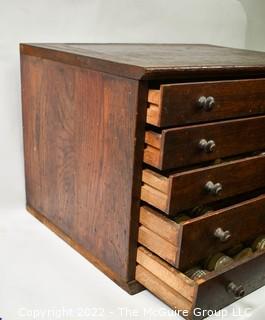 Five Drawer Chest with Pulls and Wooden Drawer Dividers for Watch Crystals.  Includes contents.  Measures 20.5W x 15D x 14T" 