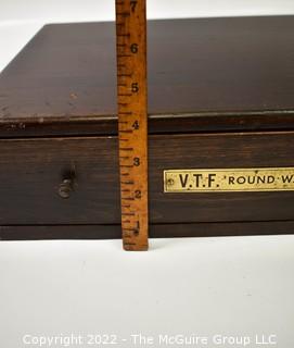 Vintage Single Drawer "V.T.F. Round Watch Glass" Case with Wooden Dividers. Measures 20W x 12D x 3"T 