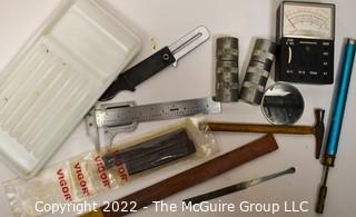 Collection of Watching Tools and Accessories including torch, calipers and milk glass tool tray. 